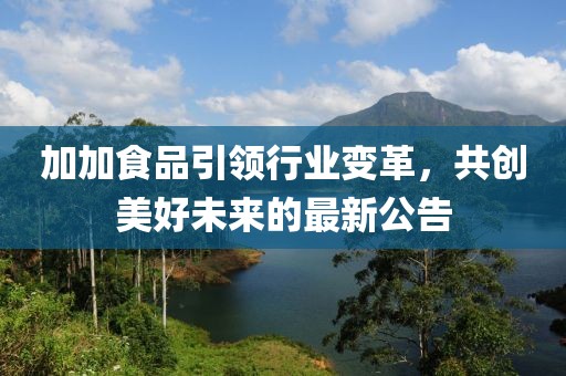 加加食品引領(lǐng)行業(yè)變革，共創(chuàng)美好未來的最新公告
